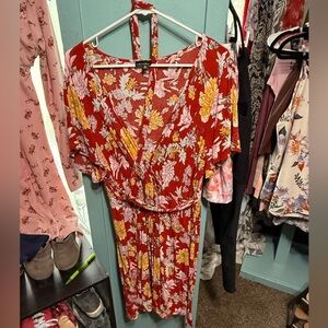 Zenobia Dress Burnt orange w/ floral design - 1XLG NWOT